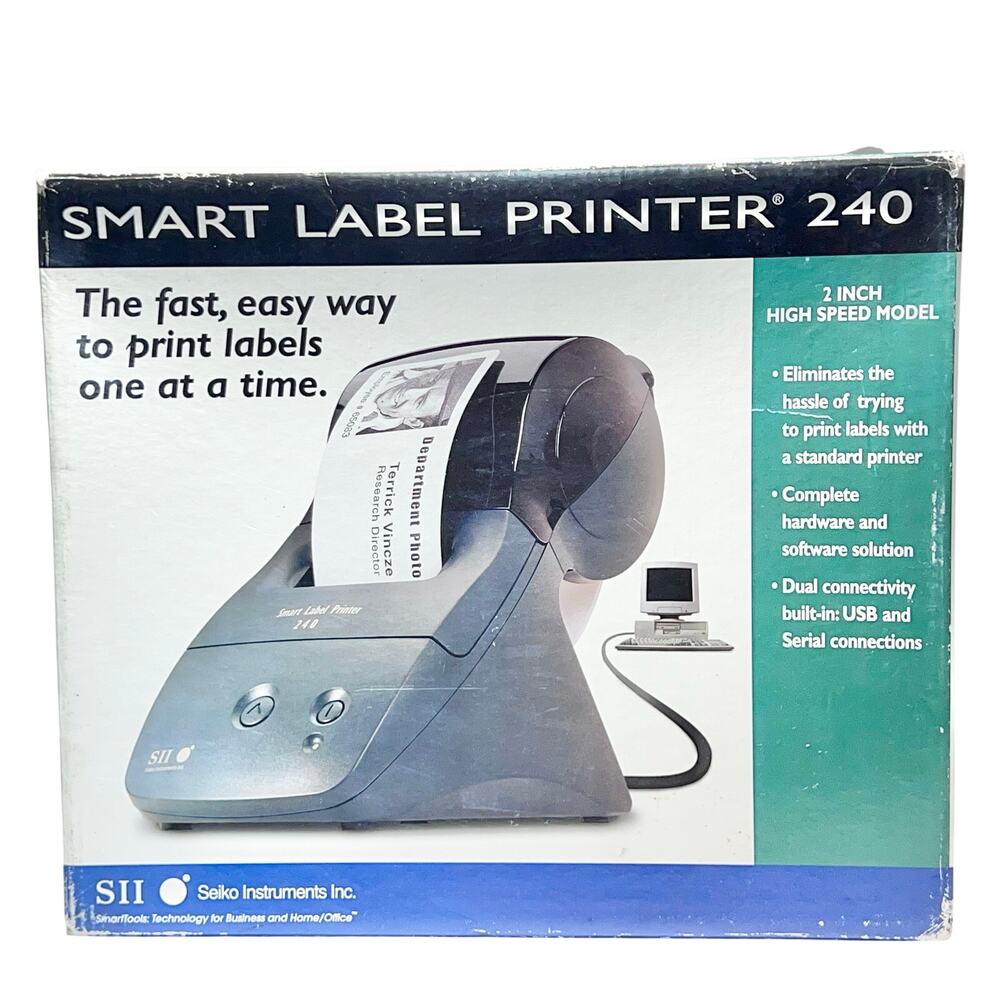 Seiko Smart Label Thermal Printer Model SLP 240 Accessories Cables CD-ROM
